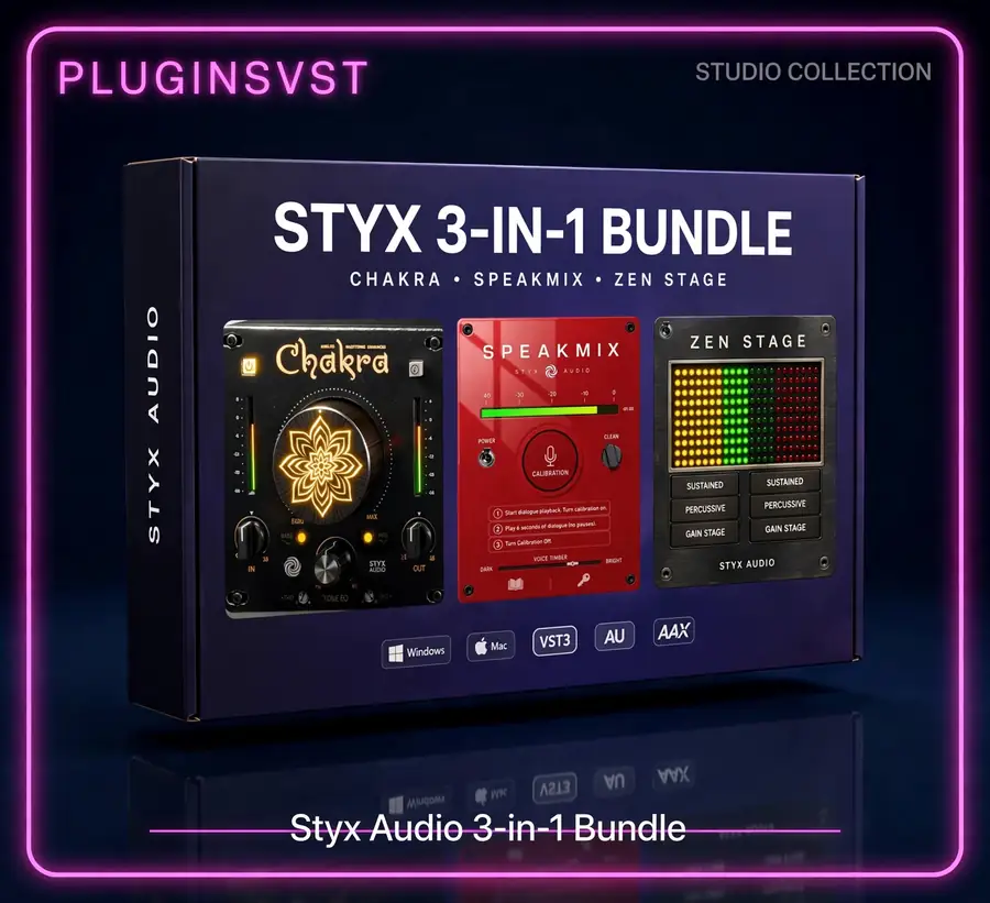 styx-box-pluginsvst Styx Audio 3-in-1 Bundle: Chakra, SPEAKMIX & Zen Stage - Image 1